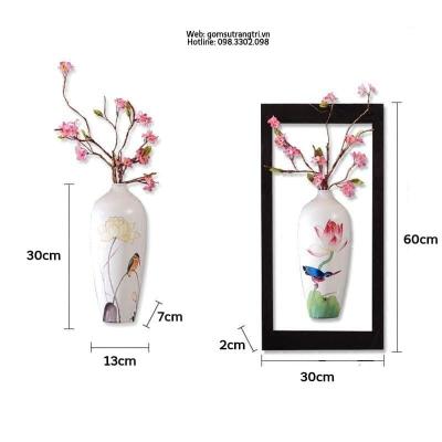 BÌNH HOA TREO TƯỜNG 3D KÈM KHUNG + HOA